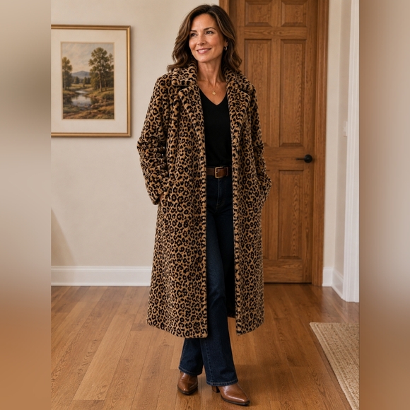 dennis basso Jackets & Blazers - NWT Dennis Basso Vintage Cheetah Print Full Length Faux Fur Size Large Coat Rare